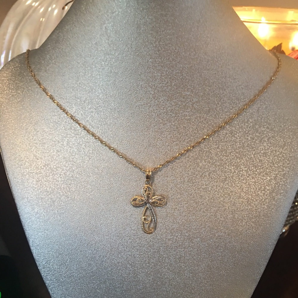 2~tone 10k Cross and 10k 20” Sparkle Chain